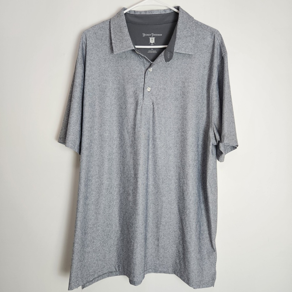 Hickey Freeman Shirt Mens Size XL Gray Golf Performance Geometric All Over Print